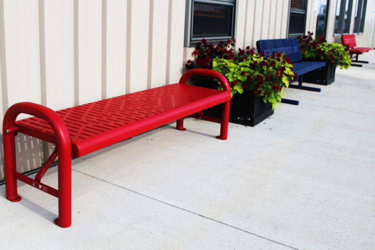 red bench with no back rest